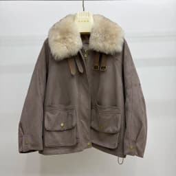 Women Oversized Loose Parka Real Shearling Fur Collar Goose Down Liner Winter Coat Big Pockets Drawstring Hem Warm Outerwear