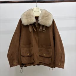 Women Oversized Loose Parka Real Shearling Fur Collar Goose Down Liner Winter Coat Big Pockets Drawstring Hem Warm Outerwear