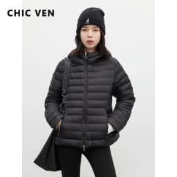 CHIC VEN Women's Down Coats Solid Hooded Female 90 White Down Jacket Slim Lightweight Warm Casual Overcoat Autumn Winter 2026