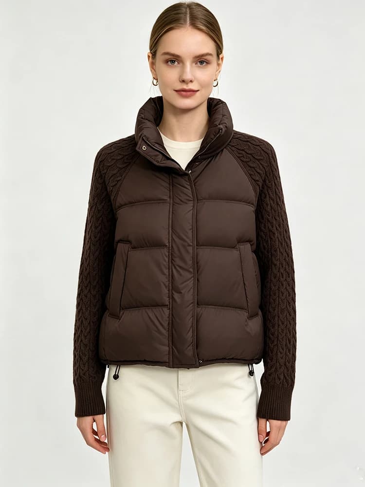 Lagabogy 2026 New Winter Turtleneck White Duck Down Jacket Women Patchwork Knitted Warm Drawstring Short Soft Puffer Coat Female