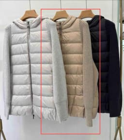 BY4621558 Women's Hooded Quilted Goose Down Jacket Cashmere Knit Sleeves Waffle Knit Chain Zipper Pull Old Money Elegant Winter
