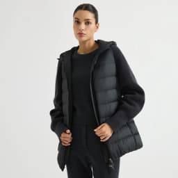 BY4621558 Women's Hooded Quilted Goose Down Jacket Cashmere Knit Sleeves Waffle Knit Chain Zipper Pull Old Money Elegant Winter