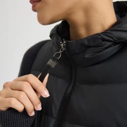 BY4621558 Women's Hooded Quilted Goose Down Jacket Cashmere Knit Sleeves Waffle Knit Chain Zipper Pull Old Money Elegant Winter