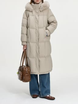 FSLE 207.2G Filling Amount 5 Color Long Down Coat For Women 2024 Winter Fox Fur Collar Hooded Warm Elegant Jacket 24FS14057