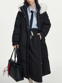 FSLE 207.2G Filling Amount 5 Color Long Down Coat For Women 2024 Winter Fox Fur Collar Hooded Warm Elegant Jacket 24FS14057