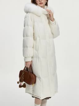 FSLE 207.2G Filling Amount 5 Color Long Down Coat For Women 2024 Winter Fox Fur Collar Hooded Warm Elegant Jacket 24FS14057