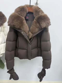 Janveny 2025 Luxury Huge Natural Fox Fur Collar Goose Down Jacket Women Casual Warm Puffer Down Coat With Gloves Parka Outwear