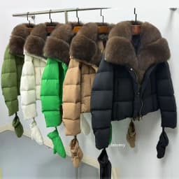 Janveny 2025 Luxury Huge Natural Fox Fur Collar Goose Down Jacket Women Casual Warm Puffer Down Coat With Gloves Parka Outwear