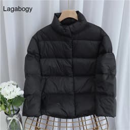 Lagabogy 2025 New Autumn Winter Ultra Light 90% White Duck Down Coat Slim Short Puffer Jacket Female Zipper Casual Tops Parkas