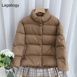 Lagabogy 2025 New Autumn Winter Ultra Light 90% White Duck Down Coat Slim Short Puffer Jacket Female Zipper Casual Tops Parkas