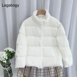 Lagabogy 2025 New Autumn Winter Ultra Light 90% White Duck Down Coat Slim Short Puffer Jacket Female Zipper Casual Tops Parkas
