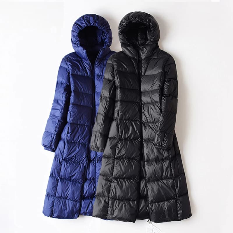 Plus Size Duck Down Jackets Autumn Winter Ultralight Hooded Women 90% Down Coat Portable Long Parkas Padded Puffer Overcoat 6XL