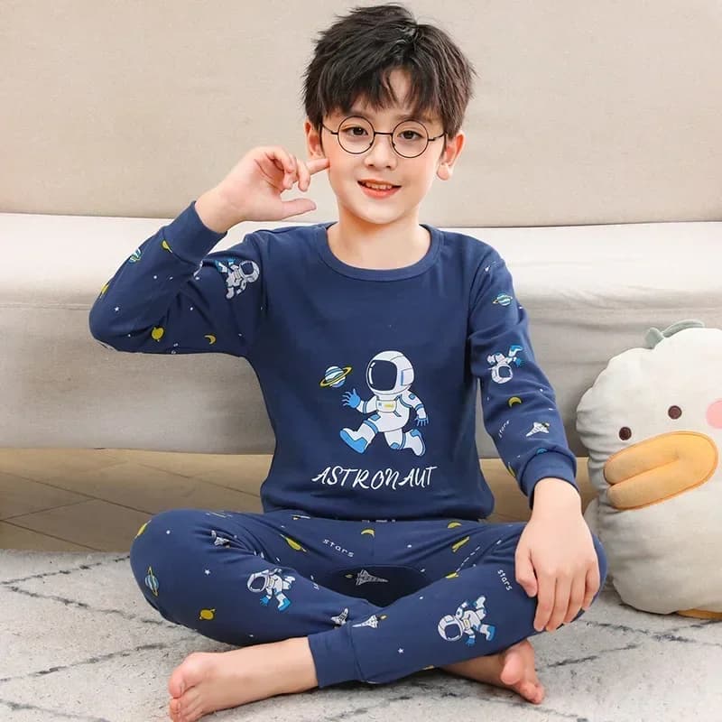Boys Pajamas Sets 2 to 3 4 5 6 7 8 9 10 11 12 13 Years Cotton Soft Long Sleeve Toddler Boy Pijamas Set Blue Astronaut Pyjamas