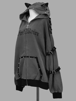 Aoaiiys Hoodies Women Y2k Aesthetic Letter Print Punk Grunge Hoodie Pocket Harajuku Streetwear Zipper Cat Ear Hooded Sweatshirts