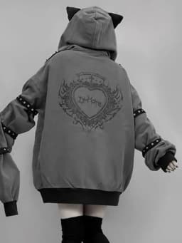 Aoaiiys Hoodies Women Y2k Aesthetic Letter Print Punk Grunge Hoodie Pocket Harajuku Streetwear Zipper Cat Ear Hooded Sweatshirts