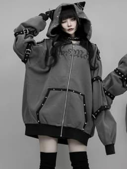 Aoaiiys Hoodies Women Y2k Aesthetic Letter Print Punk Grunge Hoodie Pocket Harajuku Streetwear Zipper Cat Ear Hooded Sweatshirts