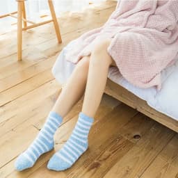 1 Pair Women's Autumn and Winter Striped Coral Fleece Sleep Socks Thickened Warm Mid-Calf Home Socks Simple Floor Socks