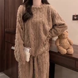 Women's Minimalist Soft Coral Velvet Jacquard Warm Pajama Set Cozy Loungewear Outerwear for Winter Christmas Back to School Gift