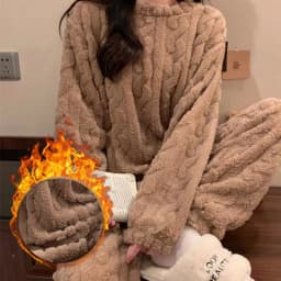 Women's Minimalist Soft Coral Velvet Jacquard Warm Pajama Set Cozy Loungewear Outerwear for Winter Christmas Back to School Gift