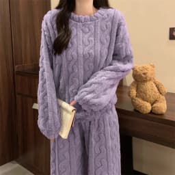 Women's Minimalist Soft Coral Velvet Jacquard Warm Pajama Set Cozy Loungewear Outerwear for Winter Christmas Back to School Gift