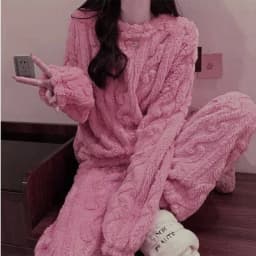 Women's Minimalist Soft Coral Velvet Jacquard Warm Pajama Set Cozy Loungewear Outerwear for Winter Christmas Back to School Gift