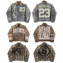 Streetwear Vintage Denim Jacket Y2K Clothes Men Women Punk Rock Hiphop Monogram Patchwork Embroidery Sequin Shiny Oversized Coat