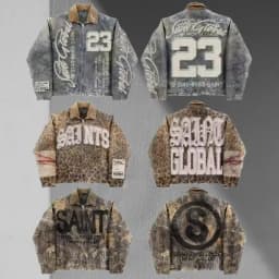 Streetwear Vintage Denim Jacket Y2K Clothes Men Women Punk Rock Hiphop Monogram Patchwork Embroidery Sequin Shiny Oversized Coat