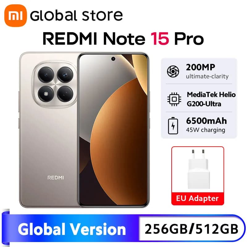 Global Version Xiaomi Redmi Note 15 Pro 4G Smartphone 6.77"AMOLED display 45W 6500mAh Battery 200MP Camera MTK Helio G200-Ultra