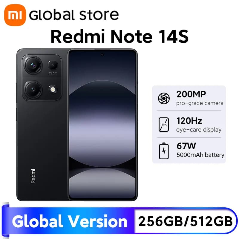Global Version Xiaomi Redmi Note 14S Smartphone 5000mAh MTK Helio G99 200MP Camera 120Hz 6.67" AMOLED Display 67W Hyper Charge