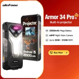 Ulefone Armor 34 Pro+ 5G AI Rugged Smartphone 25500mAh Built-in Projector Up to 32GB+512GB ROM 120Hz 6.95" Mobile Phone NFC
