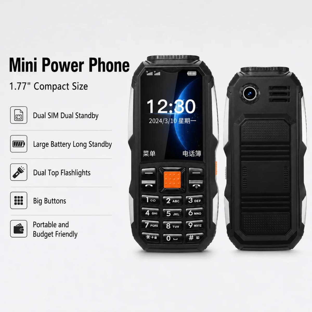 Mini Feature Phone Dual SIM Dual Standby Big Button Long Battery Dual Flashlight Portable Basic Mobile Phone Seniors Backup