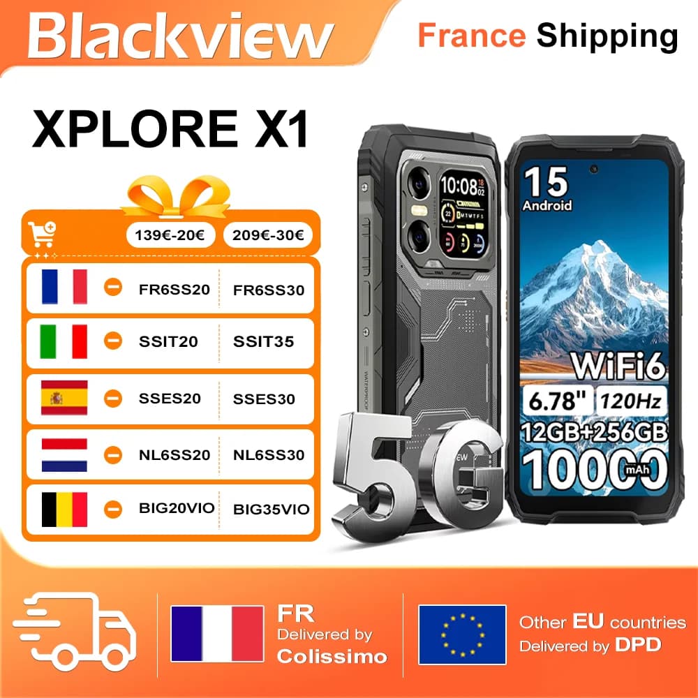 Blackview XPLORE X1 5G AI Rugged Flagship 12GB+256GB 6.78" Android 15 120Hz 10000mAh 55W 108MP Main IP68 WiFi6