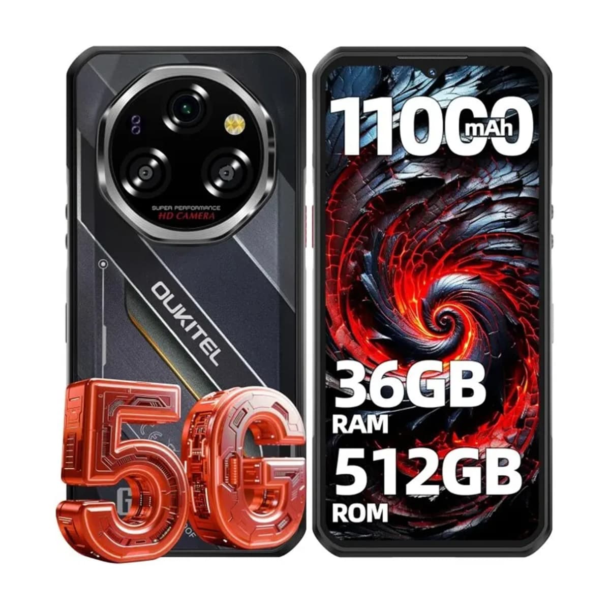 OUKITEL WP62 Mobile Phone 36GB(12+24) RAM 512GB ROM Android 15 Rugged Smartphone 6.6'' FHD+ Display 11000mAh 108MP 33W NFC