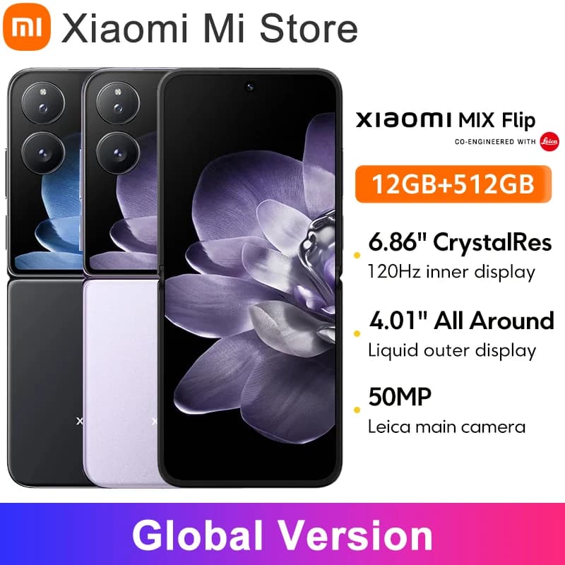 Global Version Xiaomi MIX Flip Snapdragon 8 Gen 3 Leica 50MP Camera Hyper Charger 6.86" 120Hz Display 67 W 12GB 512GB