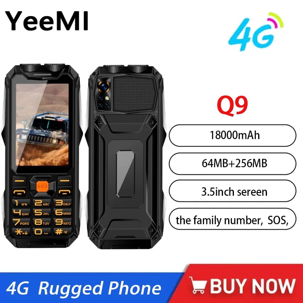YEEMI Q9 GSM 4G Rugged Network Mobile Phone 2 SIM Cards Rugged Bar Cellphone 3.5Inch HD Display Big Battery Loud Voice Celulares