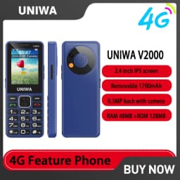 UNIWA V2000 4G Keypad Feature Phone 2.4“ Big Button Loud Volume Dual SlM Removable 1700mAh Hightlight Torch 0.3MP EU USA Versio