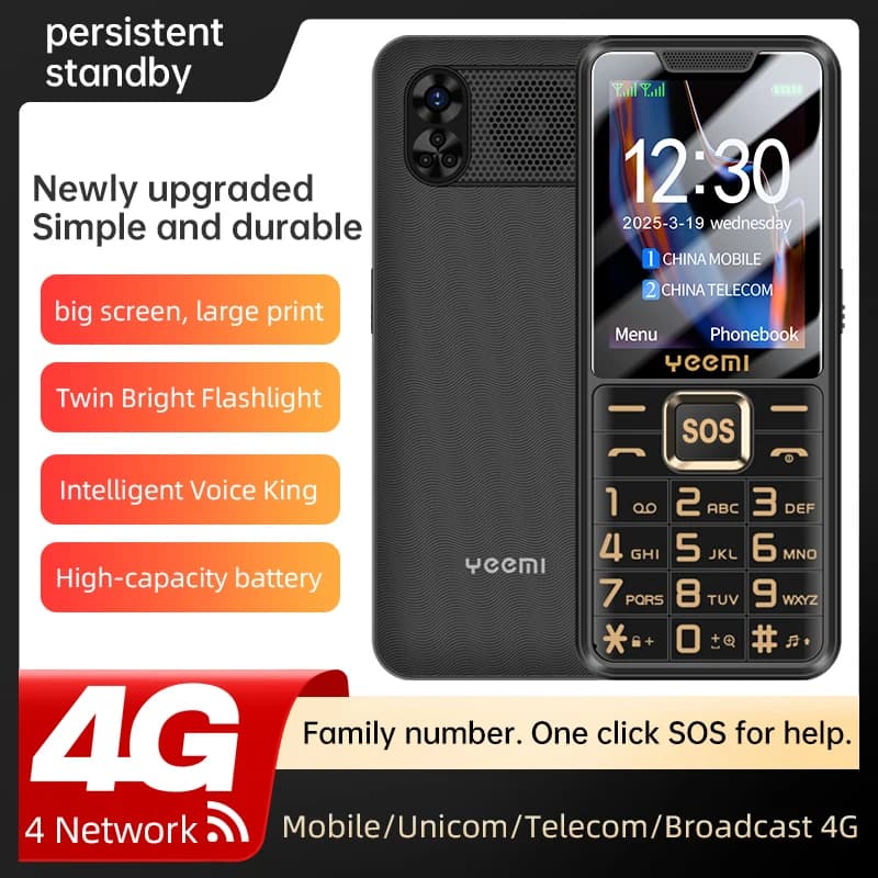 YEEMI K3 4G Long-lasting Battery Life Feature Phone 2.6 Inch Dual SlM 2500mAh Keypad Telephone Russia Keyboard for Elderly SOS