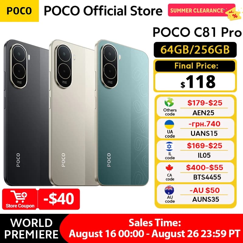 Global Version POCO C81 Pro Smartphone UNISOC T7250 processor 6.9" LCD Display 13MP Camera 6000mAh 15W Charging