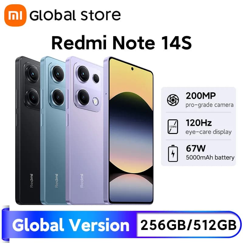 Xiaomi Redmi Note 14S Smartphone Global Version 120Hz 6.67" AMOLED Display MTK Helio G99 CPU 200MP Camera 67W Hyper Charge 5000m