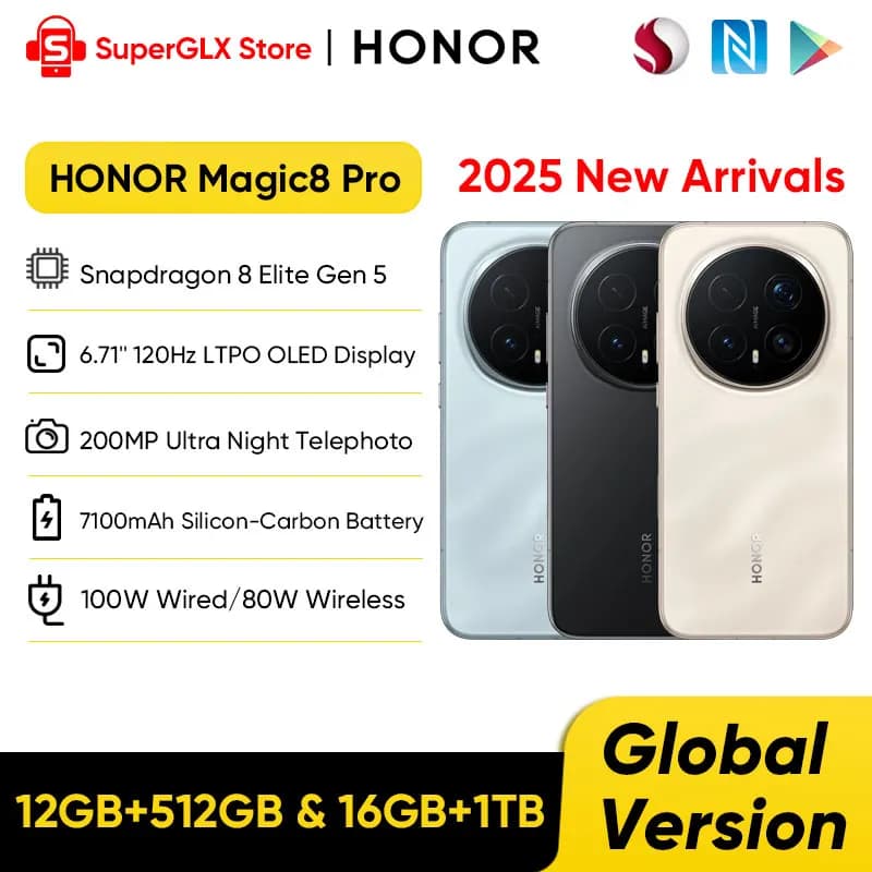 HONOR Magic8 Pro Global Version 5G Smartphone Magic 8 Pro Snapdragon 8 Elite Gen 5 6.71'' 120Hz OLED Display 100W Fast Charge
