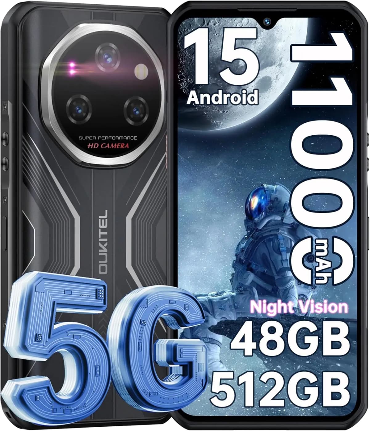 OUKITEL WP55 Pro 5G Rugged Smartphone Unlocked Android 15-48GB+512GB/2TB Rugged Cellphones, 6.6''FHD+Display 108MP Rear Camera