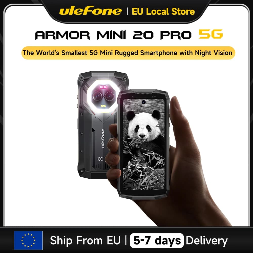 Ulefone Armor Mini 20 Pro 5G 4.7' Rugged Phone 64MP Night Camera Android Smartphone 6200mAh 16GB+256GB Mobile Phone LED