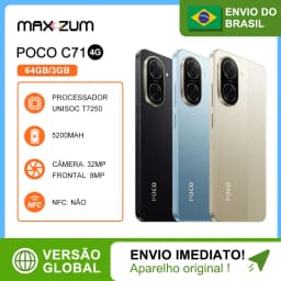 Poco C71 4G 64GB+3GB RAM, Processador UNISOC T7250, Câmera 32 MP, Versão Global , Bateria 5200mAh 