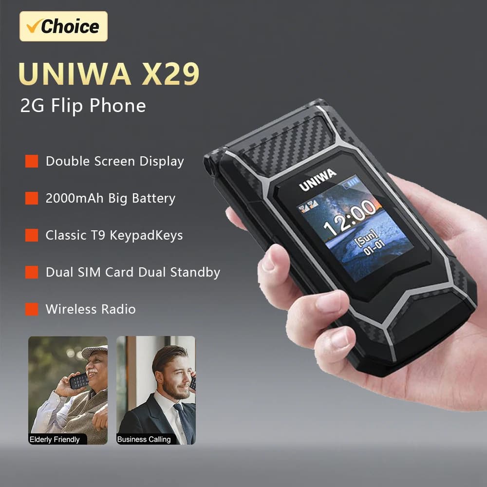 UNIWA X29 Old Man 2G Flip Mobile Phone GSM Senior Big Push Button Flip Phone Dual Sim FM Radio Russian Arabic Keyboard Cellphone