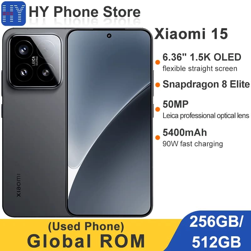 Global ROM Xiaomi 15 256GB/512GB Snapdragon 8 Elite 50MP+32MP Camera 5400mAh Battery 90W 6.36" OLED 1.5k Screen (Used)