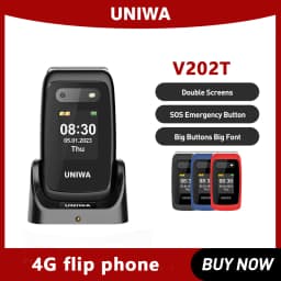 UNIWA V202T 4G Flip Senior Phone 2.4 Inch Dual Screen Emergency Call Button Feature Phone 1450mAh Big Push-Button For Elderly