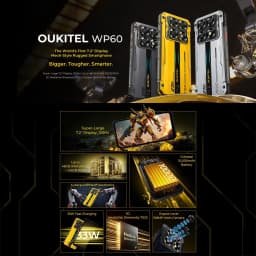 Oukitel WP60 Rugged Phone 48GB(16+32) +512GB Night Vision Side Fingerprint 7.2” HD+ Display Android 15 MTK 7025 NFC 5G Cellphon