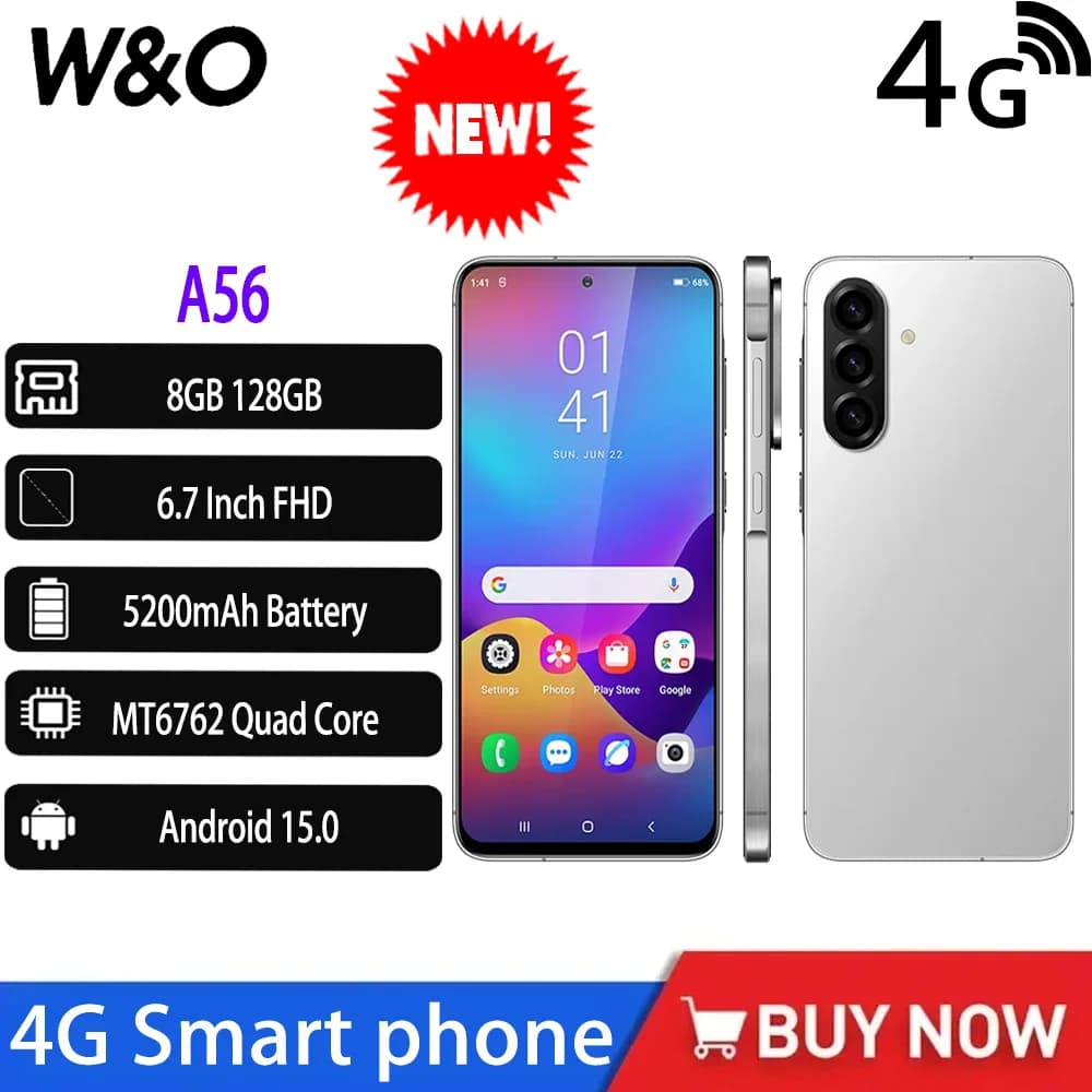 2026 NEW Global Version W&O A56 4G Smartphone Android 14 Dual SIM 6.7“ FHD+4GB+64GB Mobile Phone 5200mAh 26MP Camera Cellphone