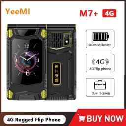 YeeMI M7+ 4G Rugged Feature Phone Dual SIM Dual Screen Large Fonts For Old Man 6800mAh Cellphone SOS Russian Hebrew keyboard