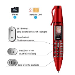 UNIWA AK007 2G Mini Pen Phone Dual Nano SIM Cellphone 0.96" 550mAh Mobile Phone Bluetooth Dialer 0.08MP Camera Voice Recorder